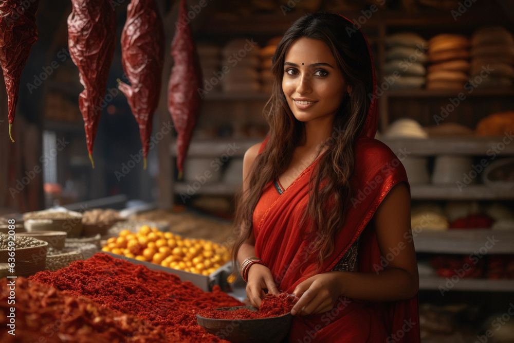 Indian woman selling vegetable at local vegetable market