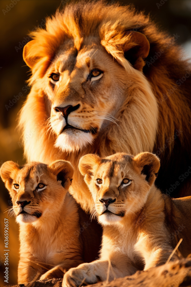 Papa lion, mama lion, and little baby lion Papa lion, mama lion, and little baby lion