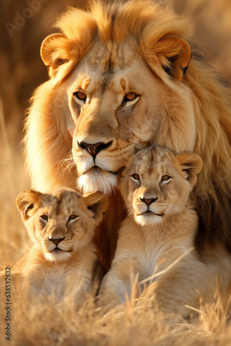 Papa lion  mama lion  and little baby lion