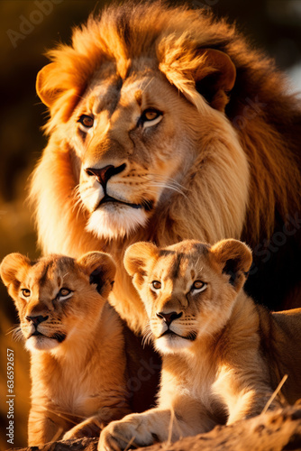 Papa lion, mama lion, and little baby lion © Fabio