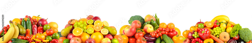 Bright berries, fruits, vegetables isolated on white