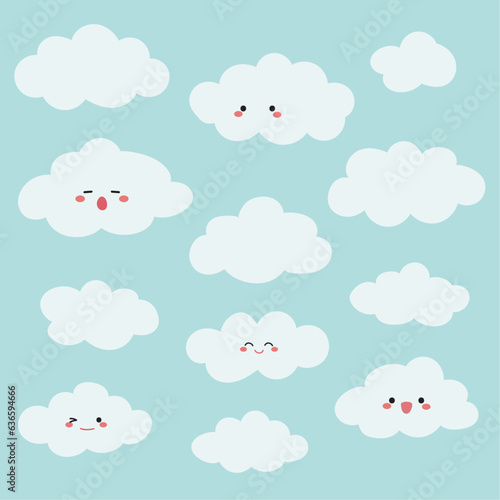 Kawaii Cute smiling cloud on Blue background. vector illustration. © NumbleRay