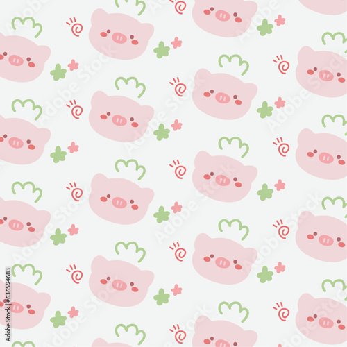 Kawaii Cute Doodle Pink Pigs Seamless Pattern. Cute pig vector seamless Pattern isolated repeat background wallpaper. 