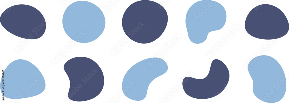 かわいい抽象的なゆるゆるフレーム　青　水色　グレー　流動体　Set of cute abstract shapes.Vector loose frame.