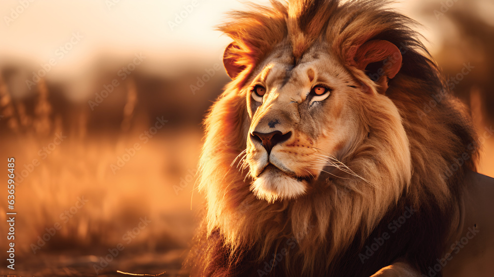 Fototapeta premium Portrait of a male lion (Panthera leo), Kalahari desert, South Africa.