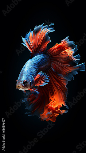 betta fish, fish fighters, ios background style, siamese fish fighting isolated on black background, betta splendens isolated beautiful tail,  © SongMin