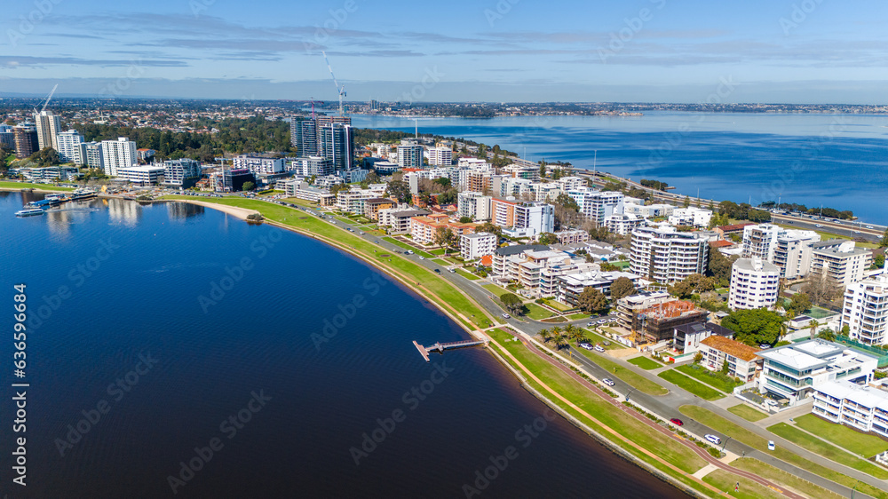 Aerial landscapes above Swan river in Perth, Western Australia