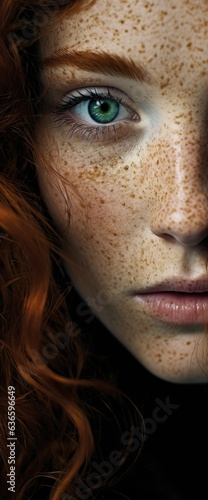 Irish woman with red hair and freckles - closeup partial portrait (Generative AI)