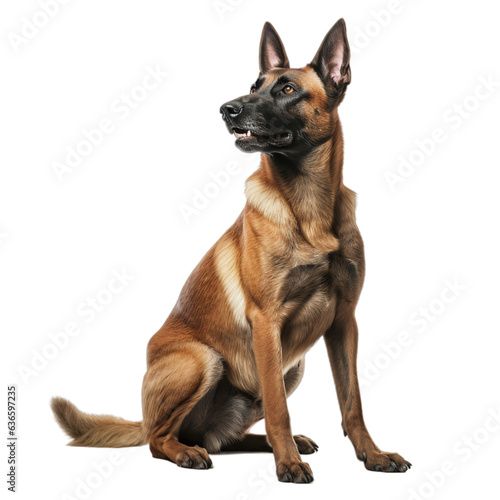 Belgian Malinois Dog in a Profile Sitting Pose, Isolated on a White Background with Transparent PNG Format