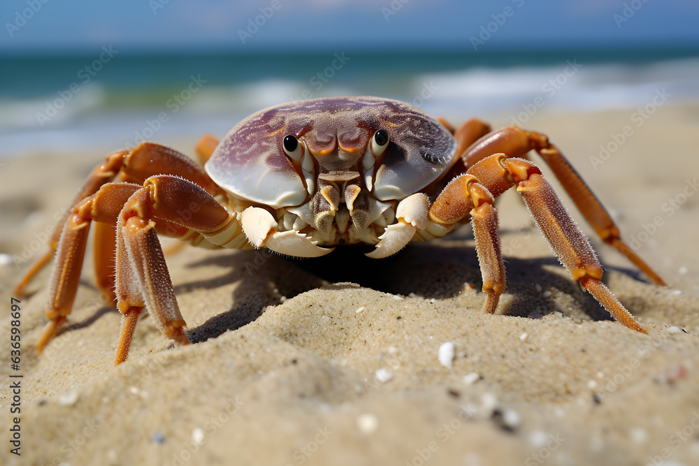 Crab on the beach.Selective focus and shallow depth of field.