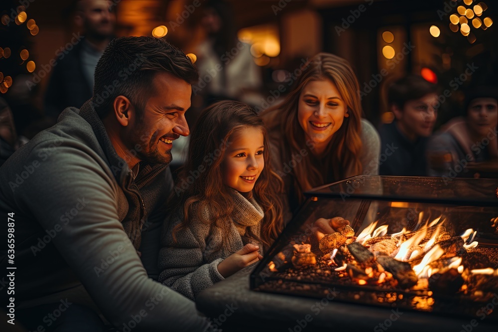 A family's happiness is the true centerpiece of this winter's evening, as they find warmth and joy by the inviting fireplace