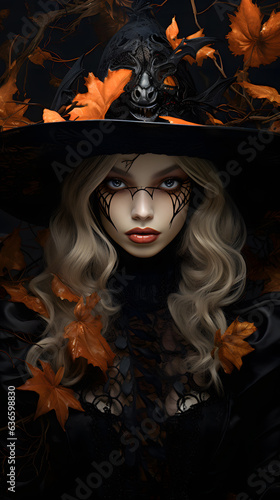 girl with halloween witch costume