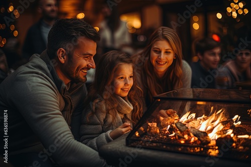 A family's happiness is the true centerpiece of this winter's evening, as they find warmth and joy by the inviting fireplace