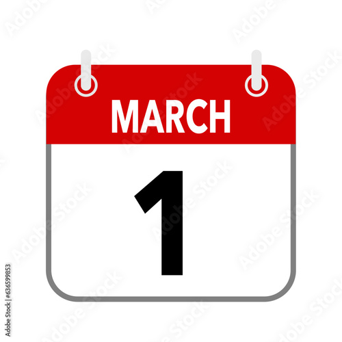 1 March, calendar date icon on white background.