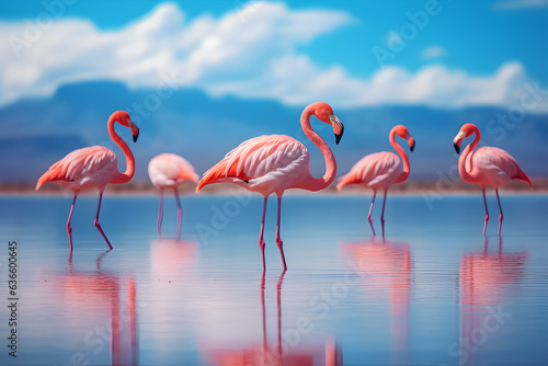 Flamingos in the lagoon of Salar de Uyuni, Bolivia.