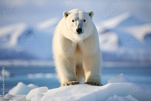 Polar bear (Ursus maritimus) on the pack ice, north of Svalbard Arctic Norway. © JewJew