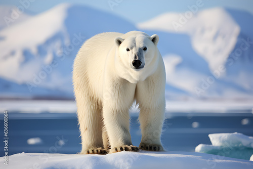 Polar bear (Ursus maritimus) on the pack ice, north of Svalbard Arctic Norway.