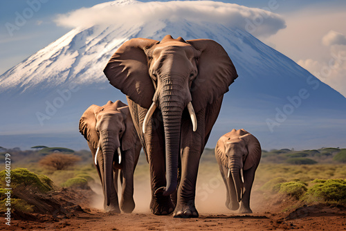 Elephants in front of Mt,Kilimanjaro, Amboseli, Kenya