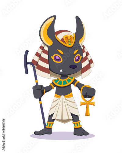 Cute style Egyptian god Anubis cartoon illustration
