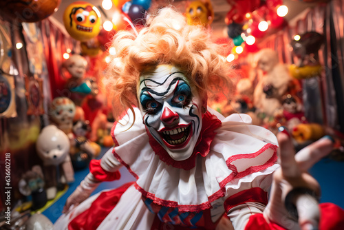 Fotografija Haunted carnival with creepy clowns and games
