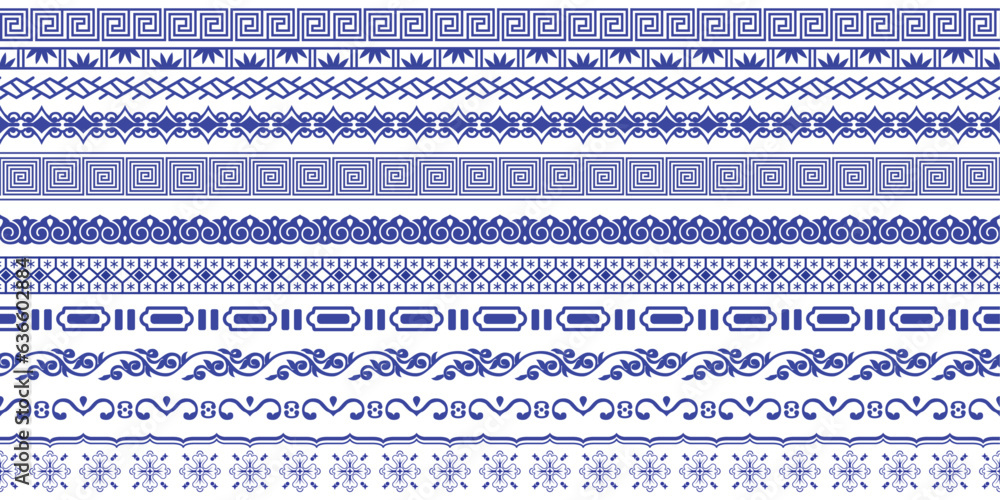 Japanese ethnic pattern (blue). Ornamental pattern of blue vertical lines. Asian ethnic motifs.