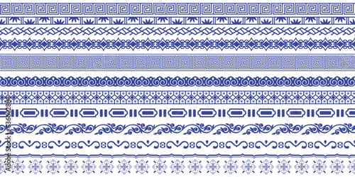 Japanese ethnic pattern (blue). Ornamental pattern of blue vertical lines. Asian ethnic motifs.