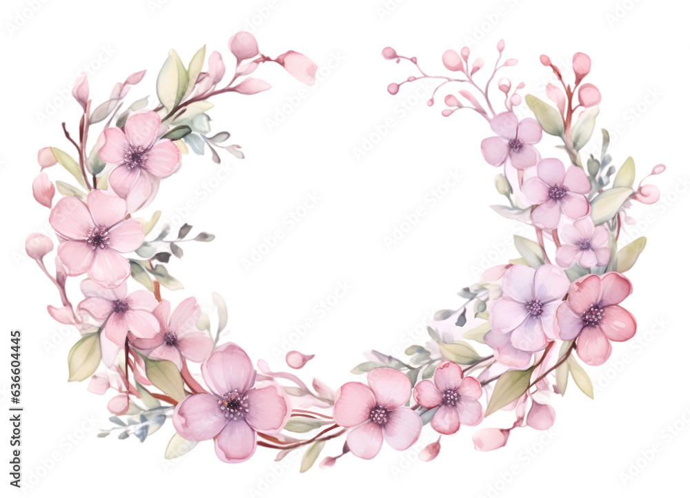 Flowers wreath hand painted watercolor illustration isolated on transparent background