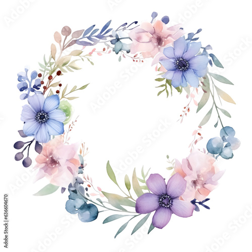 Flowers wreath hand painted watercolor illustration isolated on transparent background