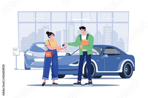 Young Smiling Woman Getting Key To A New Car