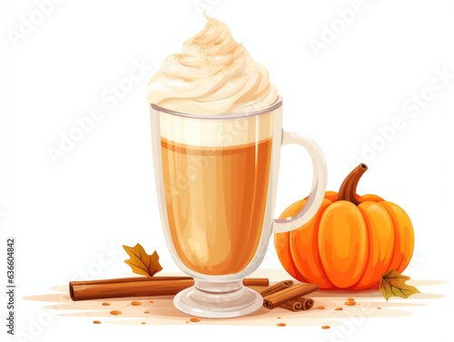 A cup of pumpkin spice latte with whipped cream. Digital image. Pumpkin spice latte.