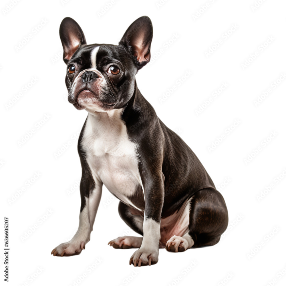 Sitting Boston Terrier Dog Isolated on a Transparent Background
