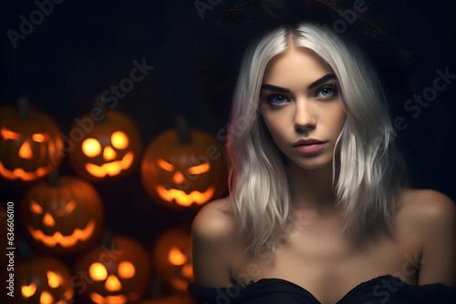 beautiful girl with pumpkins