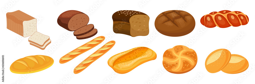 Bakery icons set with bakery shop and baked goods collection flat isolated vector illustration Bakery icons set with bakery shop and baked goods collection flat isolated vector illustration