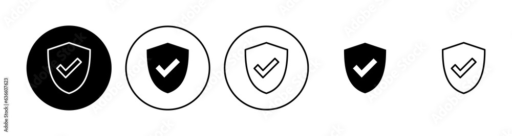 Shield check mark  icon set. Protection approve sign. Safe icon vector