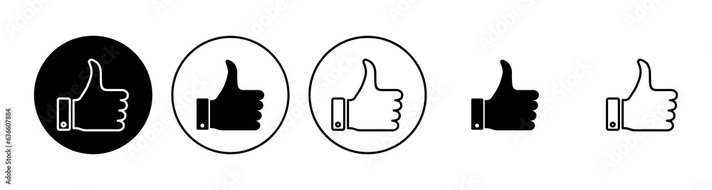 Thumbs up icon set. Hand like. Like icon vector. Thumbs up icon set. Hand like. Like icon vector.