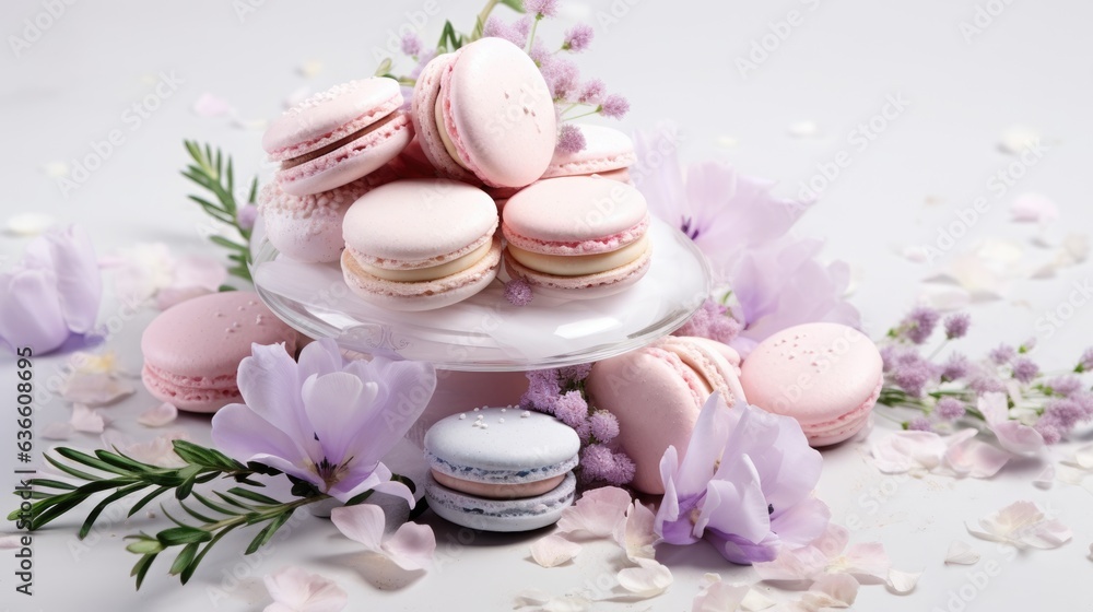 Macarons and flowers on a cake stand. Digital image. Wedding decor. Macarons and flowers on a cake stand. Digital image. Wedding decor.