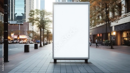 White blank poster screen sign for announcements in the city on the street,mockup. Created using generative AI technology. photo