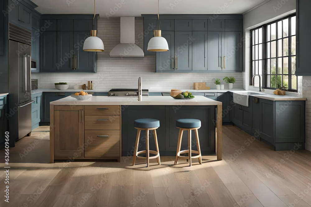 Simple kitchen interior with aesthetic background. AI Generated. Stock ...