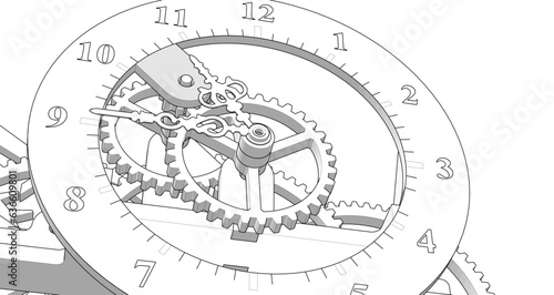 clock mechanism symbol 3d rendering
