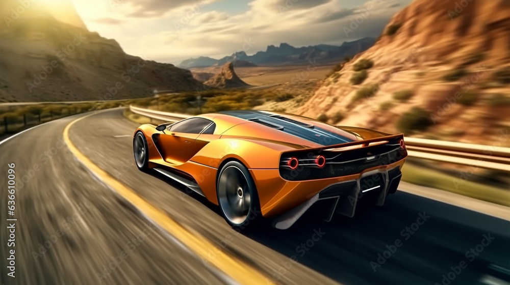sports car on the road with motion blur