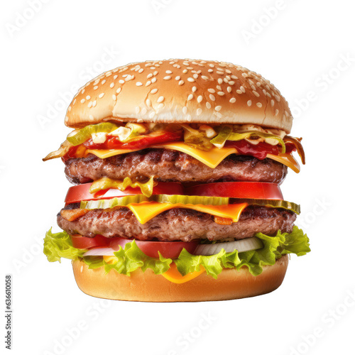 Appetizing burger on a white transparent background, png