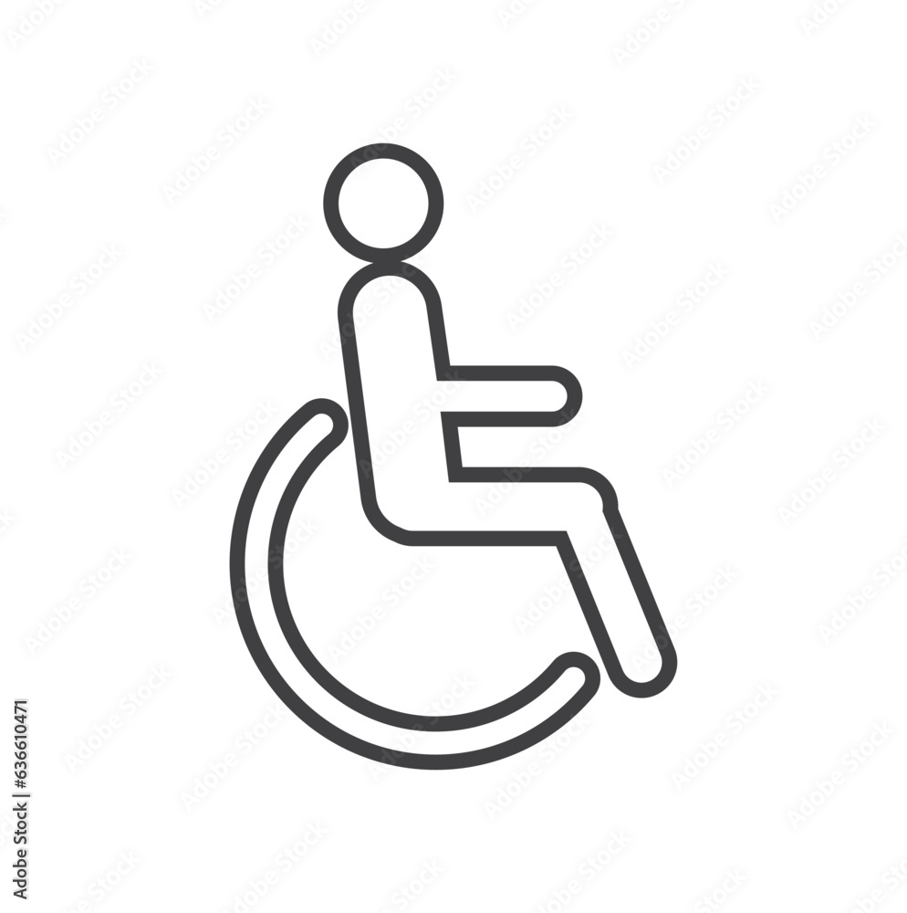 Disability icon vector line, disability icon or disability info graphics element, disability accessibility icon, physically disabled people icon and sign. Disability icon vector line, disability icon or disability info graphics element, disability accessibility icon, physically disabled people icon and sign.