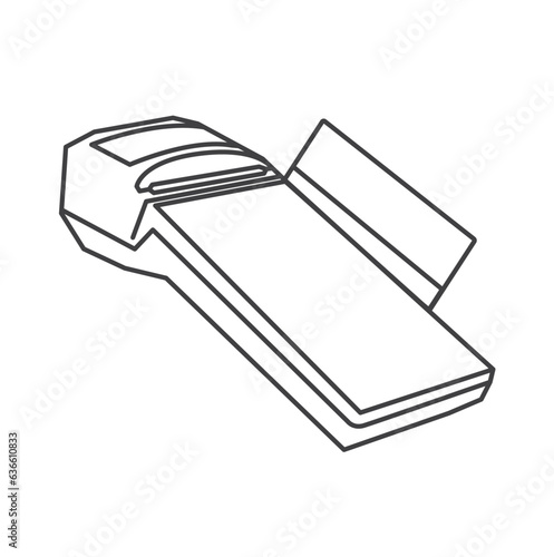 Hand swiping credit card on the EDC machine, EDC or Electronic Data Capture machine for debit or credit card swiping. modern style edc machine.