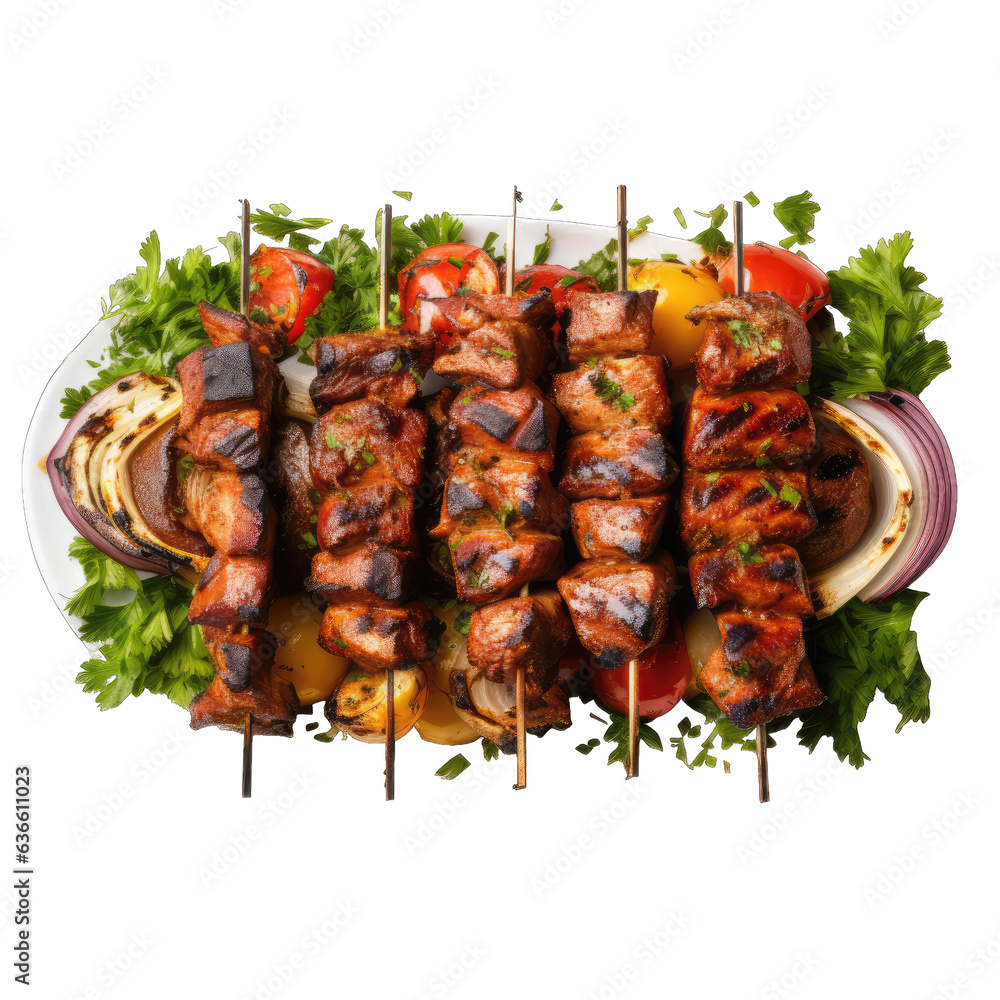 Appetizing juicy kebab on a white transparent background, shashlik, png Appetizing juicy kebab on a white transparent background, shashlik, png
