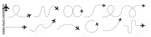 Airplane path. Flight path vector. Flight route.