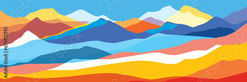 Multicolored mountains, orange and blue waves, abstract shapes, modern background, vector design Illustration for you project