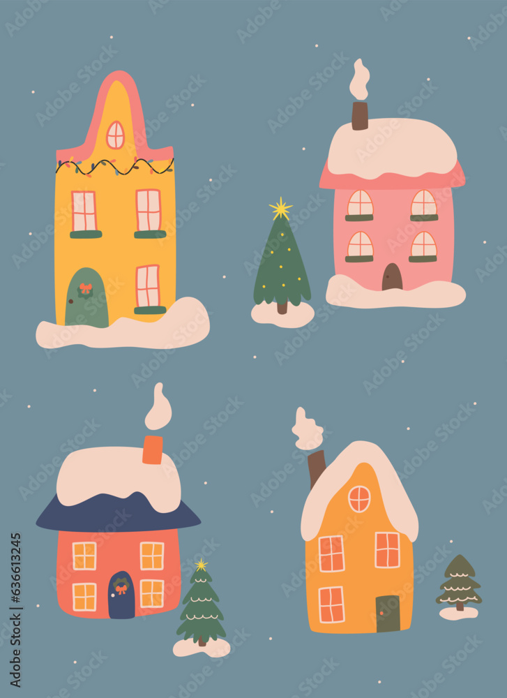 cute set of snowy christmas houses