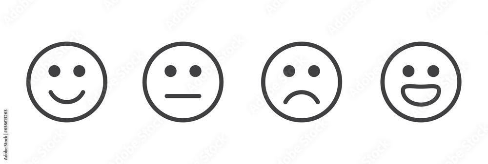 Face smile icon positive, negative and neutral opinion vector rate signs, Emoticons mood scale on white background. Angry, sad, neutral and happy emoticon set. funny cartoon Emoji icon. Face smile icon positive, negative and neutral opinion vector rate signs, Emoticons mood scale on white background. Angry, sad, neutral and happy emoticon set. funny cartoon Emoji icon.