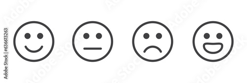 Face smile icon positive, negative and neutral opinion vector rate signs, Emoticons mood scale on white background. Angry, sad, neutral and happy emoticon set. funny cartoon Emoji icon. 
