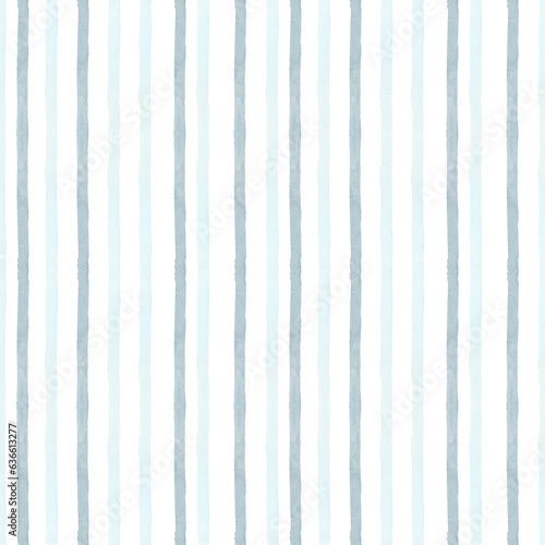 Seamless pattern with blue and blue stripes painted by hand in watercolor, on a white background. Watercolor illustration. Suitable for textile design, wrappers, packaging, accessories, postcards photo
